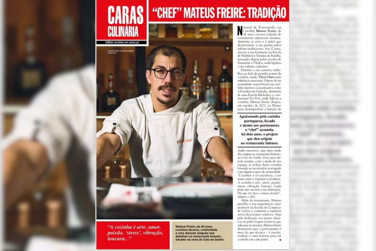 Mateus Freire, ex-aluno do curso de Pastelaria Avançada em destaque no Jornal Público e na Revista Caras