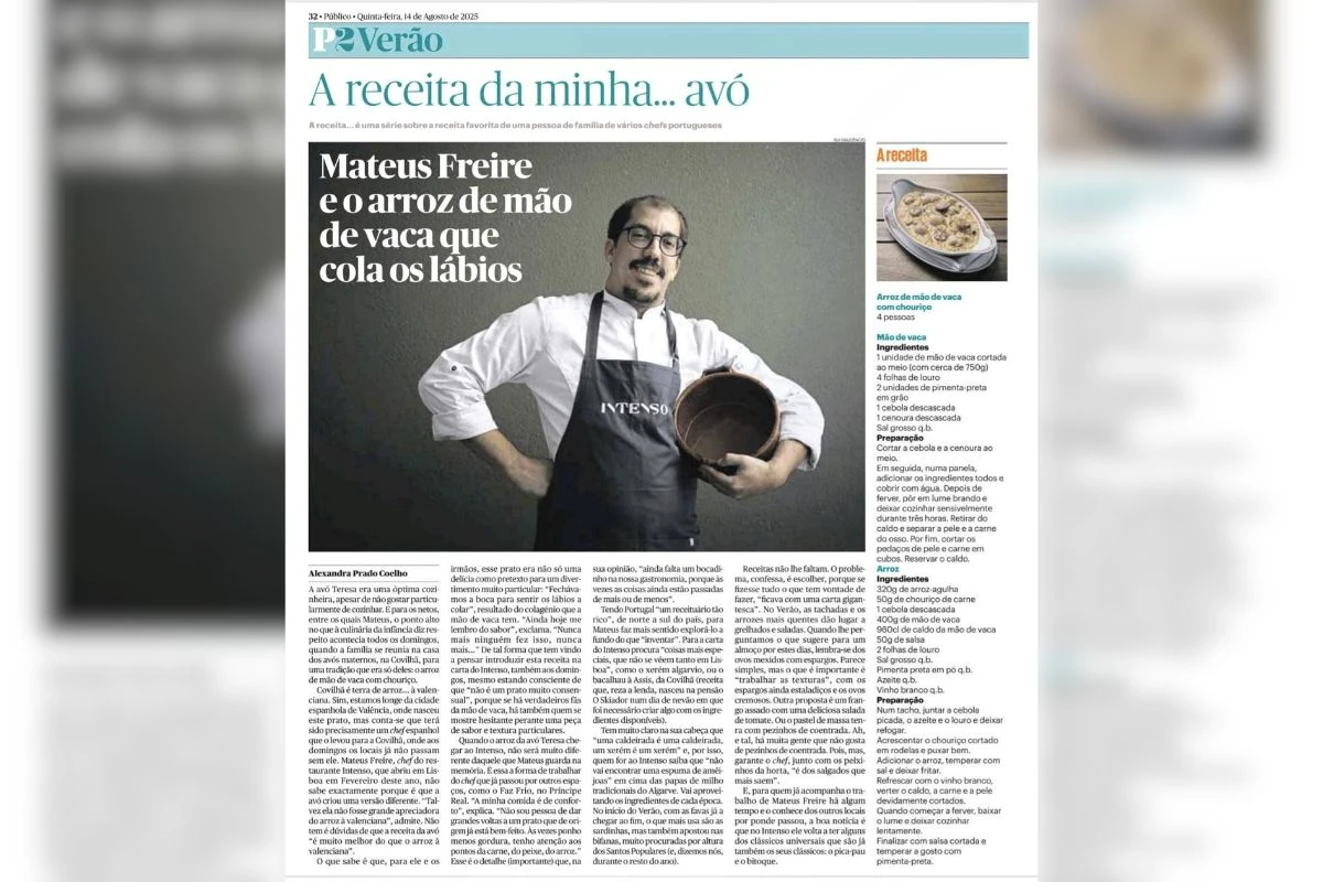 Mateus Freire, ex-aluno do curso de Pastelaria Avançada em destaque no Jornal Público e na Revista Caras